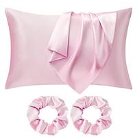 Seiwohl 2 pack Satin Silk Pillowcases for Hair and Skin Silk Pillow Case 2 Pack with Hair Silk Scrunchies, Cooling Pillow cases with Envelope Closure, Standard Size 50x75 cm