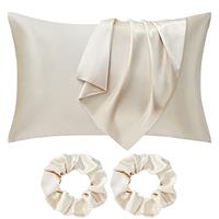 Seiwohl 2 pack Satin Silk Pillowcases for Hair and Skin Silk Pillow Case 2 Pack with Hair Silk Scrunchies, Cooling Pillow cases with Envelope Closure, Standard Size 50x75 cm