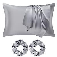 Seiwohl 2 pack Satin Silk Pillowcases for Hair and Skin Silk Pillow Case 2 Pack with Hair Silk Scrunchies, Cooling Pillow cases with Envelope Closure, Standard Size 50x75 cm