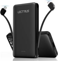 Lectrus 10000mAh Power Bank with Built in Cables, 22.5W Fast Charging Portable Phone Charger Powerbank with 3 Outputs 2 Inputs External Battery Pack Compatible with iPhone, Samsung, Huawei, Xiaomi