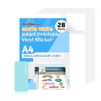 TECKWRAP Printable Vinyl Sticker Paper for Inkjet Printer Matte White Inkjet Printable Sticker Paper Waterproof 8.26" x 11.69" A4 Size 28Pcs/Pack for Craft Sticker, Scrapbooking, Craft Cutters