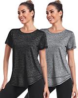 Deaviya Women's Sports T-Shirt Gym Tops, Short Sleeve Workout Casual Running Tops, Ladies Gym Yoga Sports Top, Crew Neck Fitness T-Shirts for Women, Loose Side Split Tee