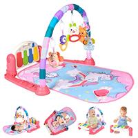 AOMIG Baby Play Mat, Baby Piano Gym with Music and Lights, Play Mat with Detachable Activity Toys, Early Development Activity Baby Play Mat Toy Gift for Babies