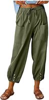 ASKSA Womens 7/8 Length Trousers Wide Leg Pants Casual Lightweight Summer Loose Linen with Pockets