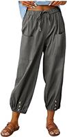 ASKSA Womens 7/8 Length Trousers Wide Leg Pants Casual Lightweight Summer Loose Linen with Pockets