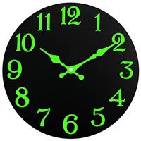 DIYZON Luminous Wall Clock, 16'' Wooden Wall Clocks with Silent Movement and Glowing up Function, No Glass Village Wall Clock Decorative Bedroom, Kitchen, Office, Battery Operated