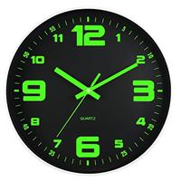 DIYZON Luminous Wall Clock, 16'' Wooden Wall Clocks with Silent Movement and Glowing up Function, No Glass Village Wall Clock Decorative Bedroom, Kitchen, Office, Battery Operated
