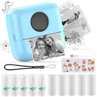 HuiJuKeJi Mini Printer, Portable Printer with Sticker and 10 Rolls of Thermal Paper and Self-Adhesive Thermal Paper Built-in 1200mAh Battery Inkless Photo for Android IOS (X5 Yellow)