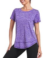 Deaviya Women's Sports T-Shirt Gym Tops, Short Sleeve Workout Casual Running Tops, Ladies Gym Yoga Sports Top, Crew Neck Fitness T-Shirts for Women, Loose Side Split Tee