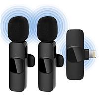 Qhot Wireless Microphones for iPhone iPad,[Lightning], Clip on Lapel Lavalier Bluetooth Microphone Gift for Video Recording,Live Streaming,Podcast,Vlog(iOS&USB-C/2Mic M1)