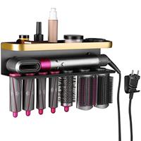 AXNSATRE Hair Dryer Holder Wall Mount for Dyson - Hairdryer Holder Station No Drill for Dyson Airwrap Stand, Organizer with Adhesive for Dyson Airwrap Dupes, Black/Gold Storage Rack