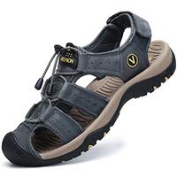 FLARUT Men's Sport Sandals Outdoor Hiking Sandals Closed Toe Lightweight Leather Athletic Trail Walking Casual Sandals Water Shoes