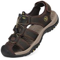FLARUT Men's Sport Sandals Outdoor Hiking Sandals Closed Toe Lightweight Leather Athletic Trail Walking Casual Sandals Water Shoes