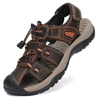 FLARUT Men's Sport Sandals Outdoor Hiking Sandals Closed Toe Lightweight Leather Athletic Trail Walking Casual Sandals Water Shoes