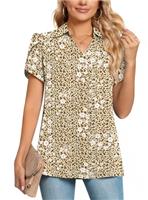 POPYOUNG Ladies Tops Chiffon Blouse Business Tunic Petal Short Sleeve Office Shirts for Work