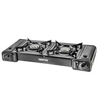 Geepas Portable Camping Gas Stove Burner BBQ Cooker, Outdoor Grill Plate Automatic Ignition System, Enamel Pan Support, Butane Can or LPG Gas Source - BBQ Caravan Outdoor, Black Stove