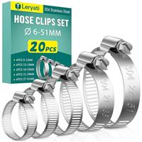 Hose Clips Set, Leryati Small Hose Clamp 304 Stainless Steel Clamps, Adjustable Worm Drive Hose Pipe Clips Tube Hose Joining Clip for Pool, Washing Machine, Pond and Garden - 5 Size