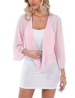 Aottori Chiffon Bolero Shrugs for Women Summer Cropped Cardigan Ladies 3/4 Sleeve Open Front Sheer Shawl Tops for Evening Wedding Dress