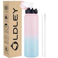 OLDLEY Stainless Steel Water Bottle with Straw 1L Vaccum Insulated Large Drink Flask 1 Litre Metal Water Bottles Leakproof Keep Drinks Hot Cold for Sports Gym Bike Camping Travel with Different Lids