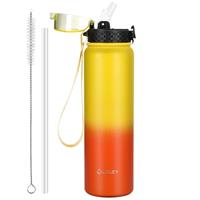 OLDLEY Stainless Steel Water Bottle with Straw 1L Vaccum Insulated Large Drink Flask 1 Litre Metal Water Bottles Leakproof Keep Drinks Hot Cold for Sports Gym Bike Camping Travel with Different Lids