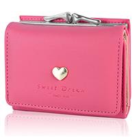 KQueenStar Women's Wallet Purses Leather Wallet Women Credit Card Holder Ladies Purse Clutch Holder Case with Heart-Shaped Metal Buckle Gift