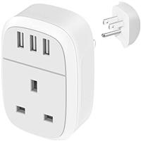 UK to US Adaptor Plug, USA Travel Adapter with 3 USB Ports, American Thailand Mexico Colombia Ground
