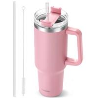 TaroKitc 40 oz Tumbler with Handle | Stainless Steel Insulated Iced Coffee Cup with Lids and Straw | Insulated Travel Mug | Keeps Drinks Cold for 34 Hours | Dishwasher Safe, BPA Free | Cream