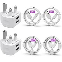 iPhone Charger [MFi Certified] 2Pack Dual USB Wall Plug Adapter UK 2.4A Mains Charger with 4Pack Lightning Cable 3/3/6/6 FT Fast Charging Cable for iPhone 14/13/12/11 Pro Max/S/XS/X/XR/8/7/6/Plus/5