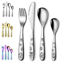 Evanda 4 Pieces Toddler Utensils, Stainless Steel Kids Utensils Forks and Spoons, Mirror Polished Smooth Round Tableware, Dishwasher Safe