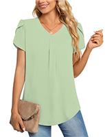Aodemo Women Summer Dressy Chiffon Blouse Petal Short Sleeve/Sleeveless V Neck Tunic Tops Office Casual T-Shirt
