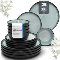 24 Piece Dinner Sets for 6 People - Beautiful Mediterranean Style Stoneware Dinner Set for 6 - Dishwasher & Microwave Safe Plates and Bowls Set for 6 - Dinnerware Sets by Pure Living in Deep Blue