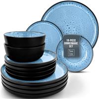 24 Piece Dinner Sets for 6 People - Beautiful Mediterranean Style Stoneware Dinner Set for 6 - Dishwasher & Microwave Safe Plates and Bowls Set for 6 - Dinnerware Sets by Pure Living in Deep Blue