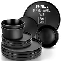24 Piece Black Dinner Sets for 6 People - Cool Urban Style Stoneware Dinner Set for 6 - Dishwasher & Microwave Safe Plates and Bowls Set for 6 - Dinnerware Sets by Pure Living in Matte Black