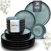 24 Piece Dinner Sets for 6 People - Beautiful Mediterranean Style Stoneware Dinner Set for 6 - Dishwasher & Microwave Safe Plates and Bowls Set for 6 - Dinnerware Sets by Pure Living in Deep Blue