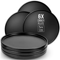 24 Piece Black Dinner Sets for 6 People - Cool Urban Style Stoneware Dinner Set for 6 - Dishwasher & Microwave Safe Plates and Bowls Set for 6 - Dinnerware Sets by Pure Living in Matte Black
