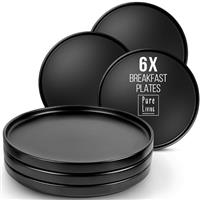 24 Piece Black Dinner Sets for 6 People - Cool Urban Style Stoneware Dinner Set for 6 - Dishwasher & Microwave Safe Plates and Bowls Set for 6 - Dinnerware Sets by Pure Living in Matte Black