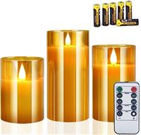 CREASHINE Flickering Flameless Led Candles Light with Remote Control and Battery Real Flame Effect 3D Glass Candle Set Wedding Decoration for Home