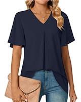 Anyally Women's Dressy-Chiffon Blouses Short Sleeve V Neck Tunic Tops for Leggings Casual T-Shirts