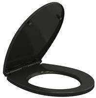 AAN Soft Close Black Toilet Seat Standard Loo Seat with Top & Bottom Fixing Quick Release and Adjustable Hinges O Shape Lid Cover PP