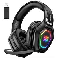 Ozeino Wireless Gaming Headset with Microphone, 2.4G & Type C Transmitter - 40h Battery Life - RGB Lighting Gaming Headphones for Ps5, Ps4, PC, Phone