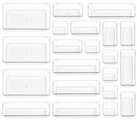 Stackzy Cutlery Drawer Organiser Set Utensil Container Tray for Drawers Silverware Cutlery Set Divider Kitchen Storage & Organisation Clear Compact Make Up Storage for Bedroom