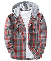 JACKETOWN Plaid Casual Sweatshirt Hoodie Long Sleeve Men's Shirt With Pocket Button Down Checked Jacket Flannel Regular Fit 4 Seasons Lumberjack M-3XL