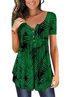 CHICZONE Womens Tunic Tops Plain Pleated V Neck Buttons Up Blouse Floral Printed Ladies Henley T-Shirt