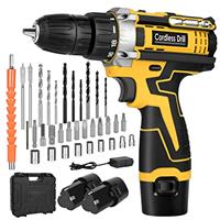 Yemetey Cordless Drill Driver 12V, Electric Screwdriver with 2 Batteries 1.5Ah, 35 Nm Torque, 2-Speed, 18 + 1 Torque Setting, 3/8"Chuck, LED Light, 34Pcs Accessories and Case, for Repair & DIY