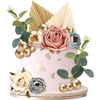 SPOKKI 24 Pack Cake Decorations, Birthday Cake Toppers with Artificial Flower Leaves Palm Fan Cake D