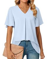 Anyally Women's Dressy-Chiffon Blouses Short Sleeve V Neck Tunic Tops for Leggings Casual T-Shirts