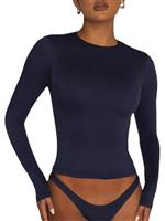 OYIGELZ Women's Basic Long Sleeve Shirt Crew Neck Slim Fit Crop Top Y2K T-Shirt Casual Blouse Tee Tops Streetwear