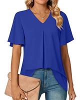 Anyally Women's Dressy-Chiffon Blouses Short Sleeve V Neck Tunic Tops for Leggings Casual T-Shirts