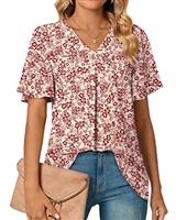 Anyally Women's Dressy-Chiffon Blouses Short Sleeve V Neck Tunic Tops for Leggings Casual T-Shirts