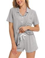 SWOMOG Women Pyjamas Set Short Sleeve Sleepwear Womens Button Down Nightwear PJ Set with Pockets